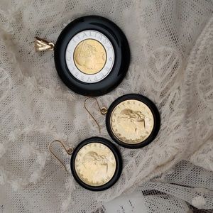 Milor 14k and Onyx Lira Coin Set